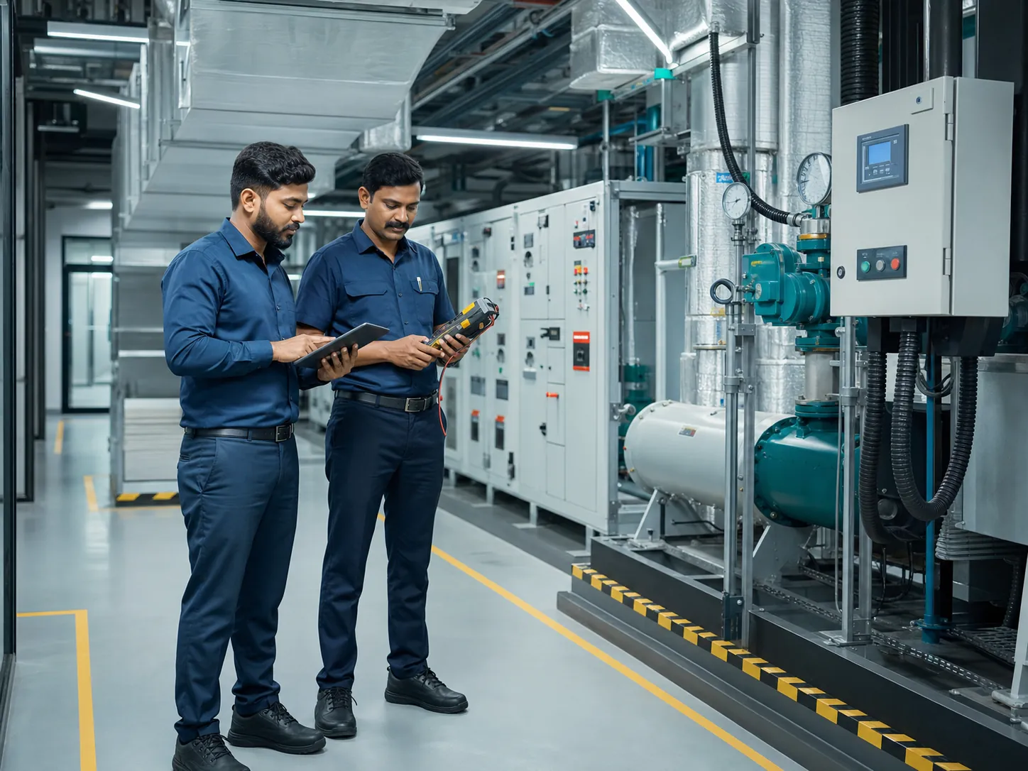 Maintex engineers conducting a preventive HVAC and electrical systems inspection