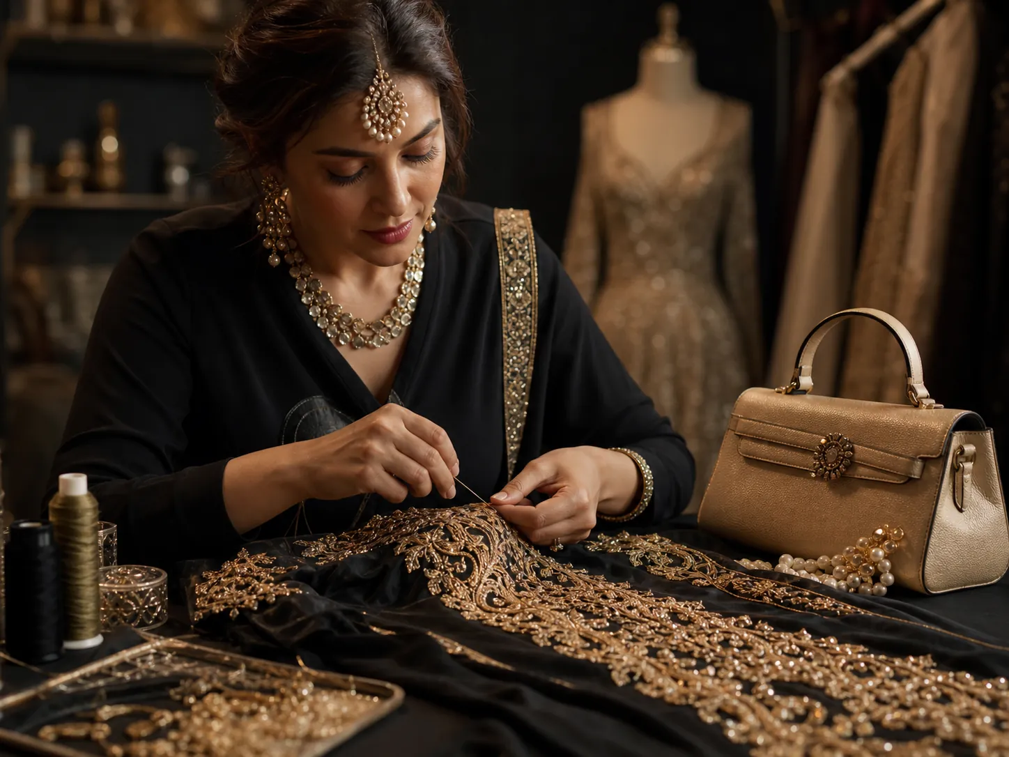 Wellfit couture artisan hand-finishing gold embroidery